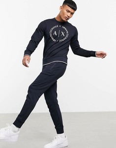 Темно-синие трикотажные джоггеры от комплекта с логотипом Armani Exchange-Темно-синий