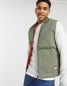 Стеганый жилет цвета хаки Jack & Jones Originals-Зеленый