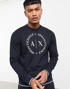 Темно-синий свитшот с круглым вырезом и логотипом Armani Exchange