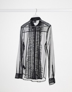 Черная сетчатая рубашка классического кроя с оборкой ASOS DESIGN-Черный