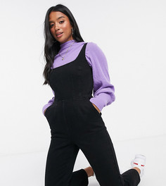 Черный облегающий комбинезон с квадратным вырезом ASOS DESIGN Petite