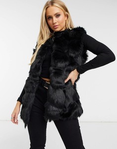 Черный жилет из искусственного меха с отделкой Missguided