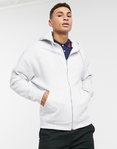Белый меланжевый худи свободного кроя на молнии ASOS DESIGN