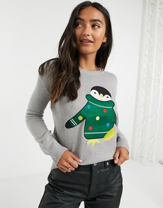 Новогодний джемпер с пингвином Brave Soul-Серый