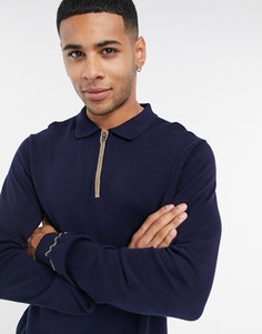 Темно-синее поло с длинными рукавами и молнией Jack & Jones Premium-Темно-синий