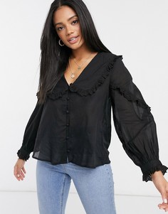 Черная блузка с вышивкой ришелье на оборках ASOS DESIGN-Черный