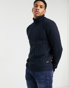 Темно-синий фактурный джемпер с высоким воротником Jack & Jones Premium