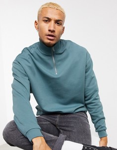Серо-голубой oversized-свитшот с молнией ASOS DESIGN-Серый