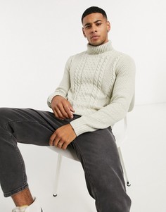 Белый вязаный джемпер с узором "косичка" и высоким воротником Jack & Jones Premium