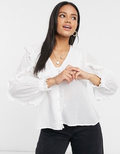 Блузка с вышивкой ришелье и рюшами на воротнике ASOS DESIGN-Белый