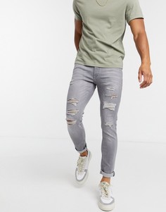 Светло-серые рваные джинсы скинни Jack & Jones Intelligence-Серый