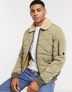 Зеленый пуховик авиатор с воротником "борг" Jack & Jones Premium