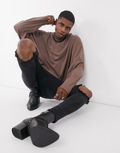 Темно-коричневый oversized-лонгслив с рукавами "летучая мышь" ASOS DESIGN-Бежевый