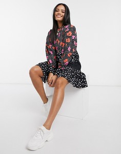 Свободное платье мини в горошек с цветочным принтом ASOS DESIGN-Мульти
