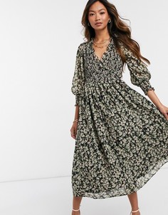 Платье миди со сборками и цветочным принтом ASOS DESIGN Petite-Мульти