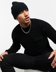 Черный свободный джемпер с карманом в стиле милитари Jack & Jones Originals