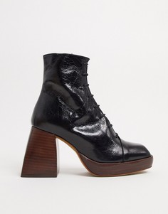 Черне кожаные премиум-ботинки на платформе и шнуровке ASOS DESIGN-Черный