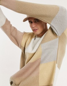 Бежевый фактурный oversized-джемпер в клетку ASOS DESIGN​​​​​​​-Синий