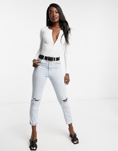 Белое боди в рубчик с длинными рукавами ASOS DESIGN-Белый