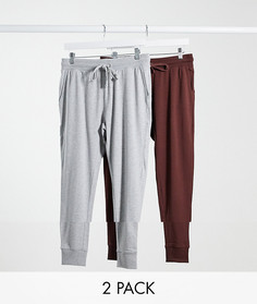 2 пары джоггеров скинни (коричневый/серый меланж) ASOS DESIGN-Мульти