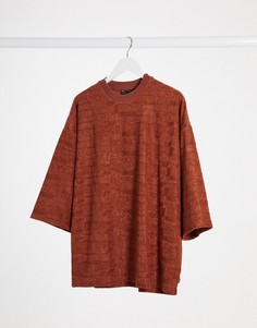 Светло-коричневая футболка в стиле oversized с рукавами 3/4 ASOS DESIGN-Светло-коричневый