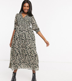 Свободное платье миди с гофрированными манжетами и цветочным принтом ASOS DESIGN Maternity-Мульти