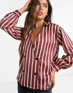 Атласная рубашка в полоску с запахом ASOS DESIGN-Мульти