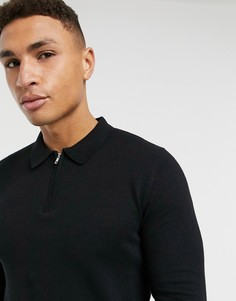 Черное трикотажное поло с молнией Topman-Черный