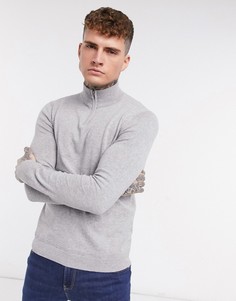 Серый джемпер с высоким воротом на молнии Topman