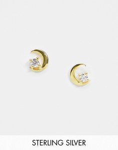 Серебряные позолоченные серьги-гвоздики с кристаллами ASOS DESIGN-Золотой