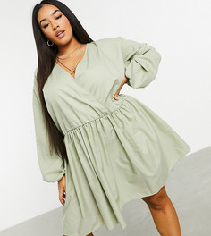 Свободное платье хаки в стиле casual с запахом ASOS DESIGN Curve-Зеленый