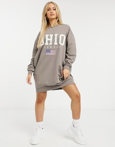 Бежевое платье-свитшот с логотипом ASOS DESIGN-Бежевый