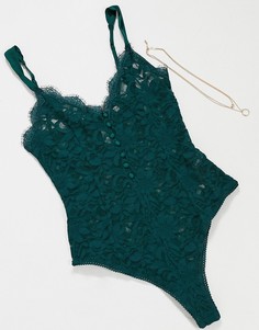 Зеленый кружевной боди Free People