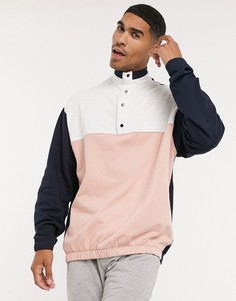 Oversized-свитшот в стиле колор блок с высоким воротником на пуговицах ASOS DESIGN-Мульти