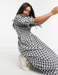 Приталенное платье миди в монохромную клетку ASOS DESIGN-Мульти
