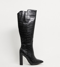 Черные ботфорты с крокодиловым рисунком Glamorous Wide Fit-Черный