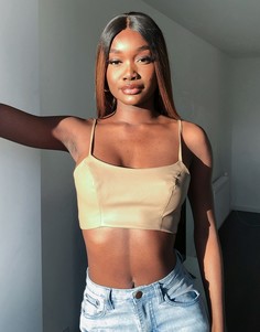 Светло-коричневый кроп-топ из искусственной кожи ASOS DESIGN