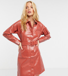 Платье-рубашка мини с поясом из искусственной кожи Fashion Union-Оранжевый