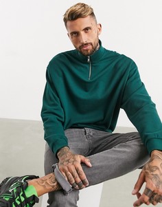 Зеленый oversized-свитшот с короткой молнией ASOS DESIGN