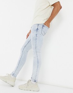 Голубые супероблегающие джинсы с эффектом кислотной стирки River Island-Синий