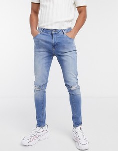 Синие стретчевые джинсы со рваной отделкой ASOS DESIGN-Синий