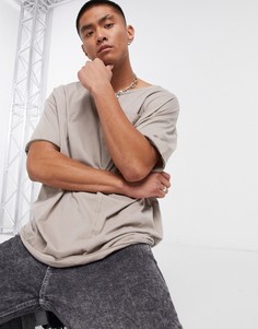 Бежевая oversized-футболка с необработанными краями ASOS DESIGN-Серый