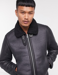 Черная куртка-авиатор с меховым воротником Jack & Jones Originals-Черный