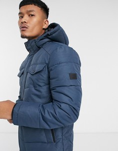 Темно-синий пуховик с капюшоном и карманами Jack & Jones Originals