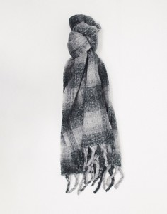Серый пушистый шарф в клетку с добавлением шерсти ASOS DESIGN-Мульти