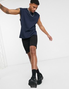 Темно-синяя oversized-майка с окантовкой ASOS DESIGN-Темно-синий