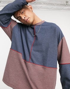 Темно-синий oversized-лонгслив в стиле колор блок ASOS DESIGN