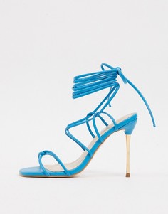 Синие босоножки на каблуке с завязками Public Desire-Синий