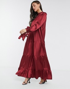 Красное атласное платье макси с завязками на рукавах ASOS DESIGN-Красный