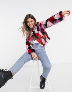 Разноцветная шуба из искусственного меха в стиле пэчворк Ugg-Мульти